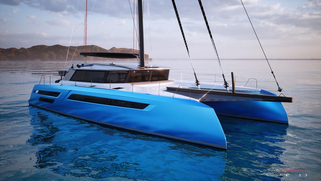 Luxury catamaran cruising on open water